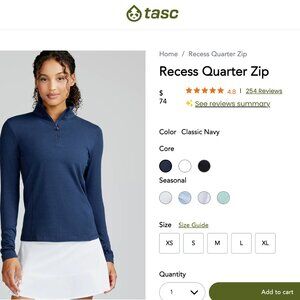 Tasc Performance Recess Quarter Zip NWOT MEDIUM Classic Navy